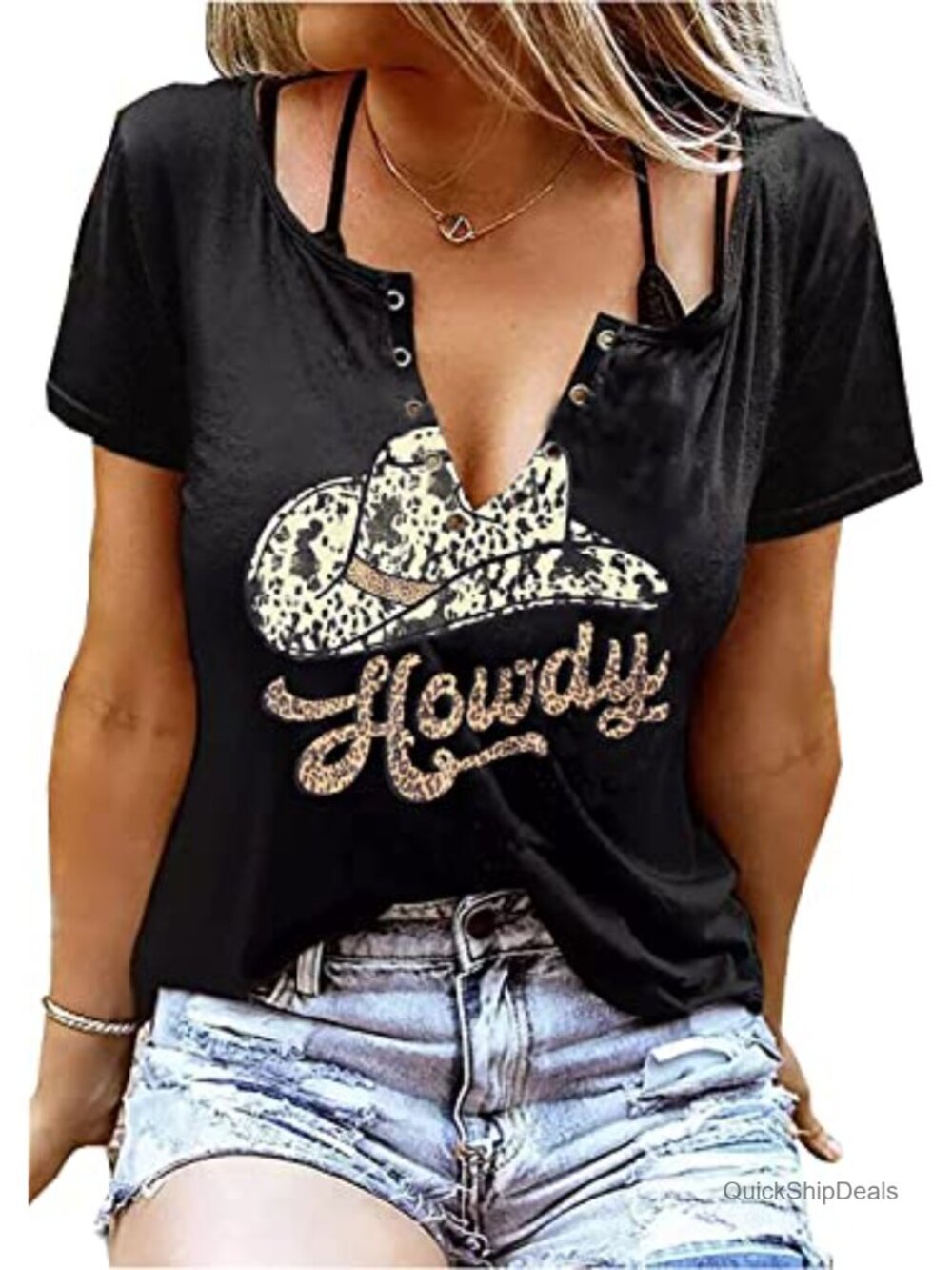 V-Neck Howdy Cowgirl Tee Short Sleeve Western Rodeo T-Shirt